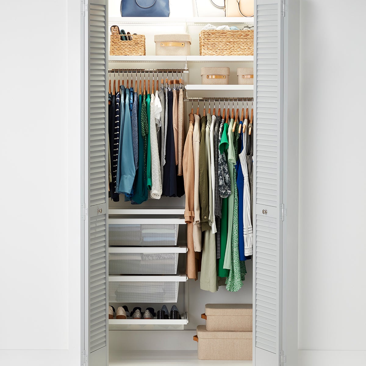Elfa Décor 4' White with White ReachIn Closet The Container Store